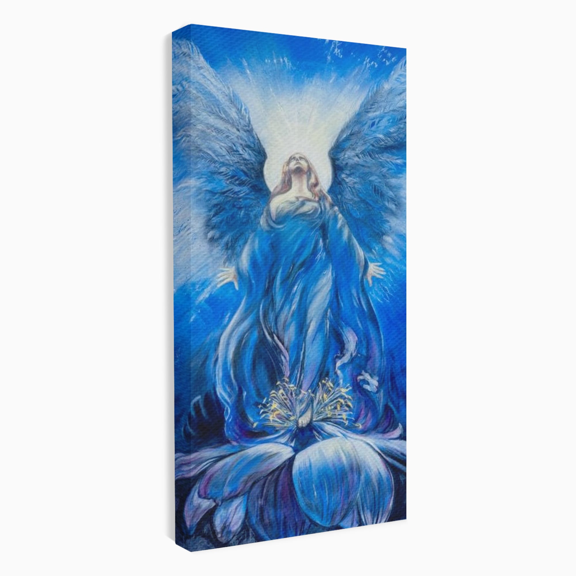 Tablou canvas cu tablou canvas cu inger albastru, fara rama, pe sasiu de lemn